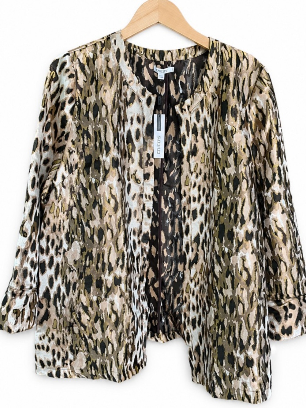 Chico's Travelers Animal-Print Open Jacket